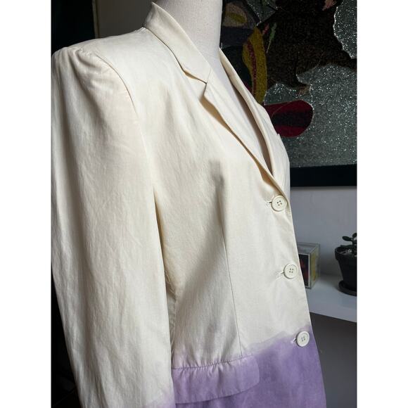 Vintage 90s Guess Reworked Silk Blazer | Hand-Dyed Ombre Cream to Lilac | M - Picture 3 of 9